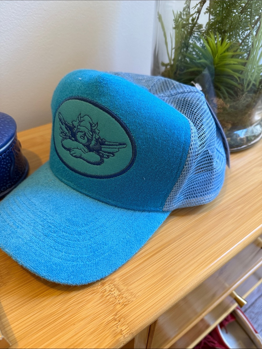 Boys Lie NWT Teal Blue Trucker Hat with Angel Patch